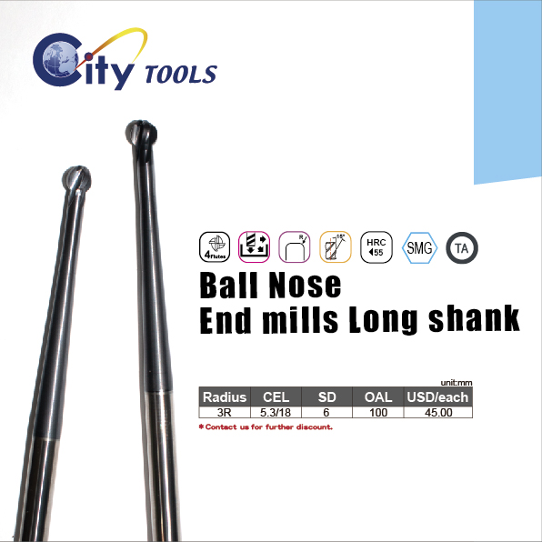 Ball Nose End mills Long shank